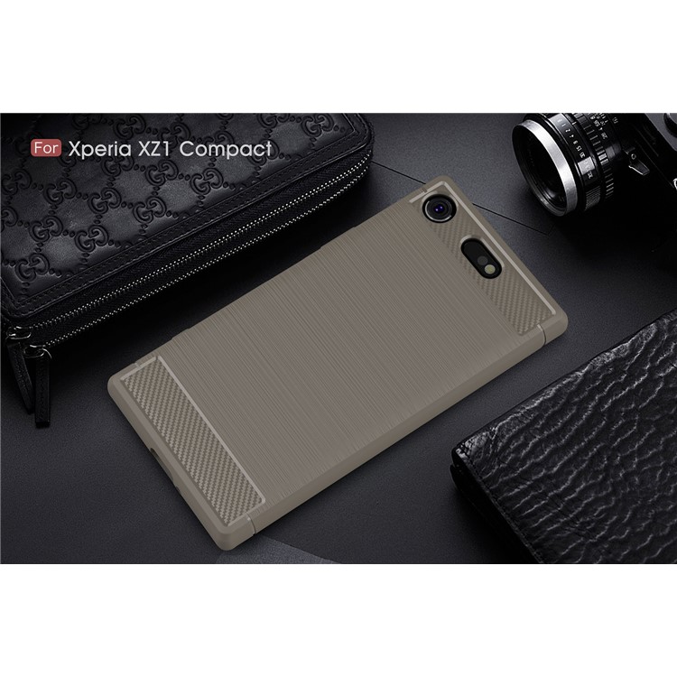 Textura de fibra de carbono cepillado TPU Mobile Phone Carcasa para Sony Xperia XZ1 Compact - Gris-2