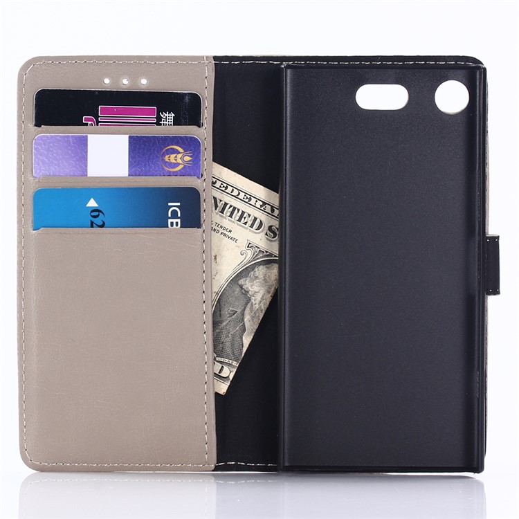 Retro Style Crazy Horse PU Leather Wallet Mobile Cover for Sony Xperia XZ1 - Grey-3