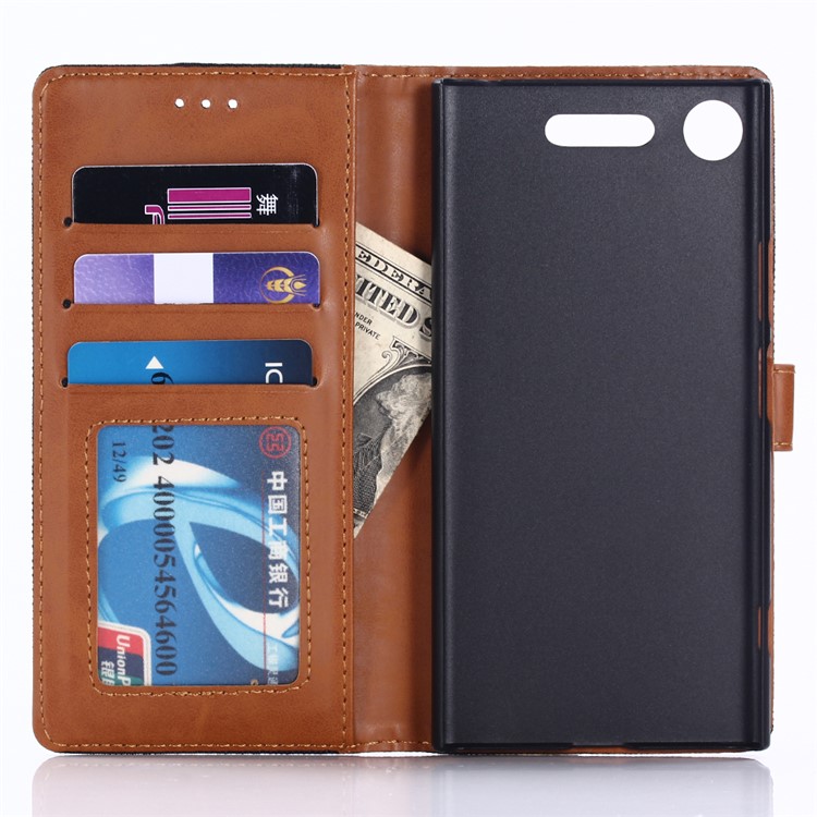 Oxford Cloth Leather Wallet Stand Cover for Sony Xperia XZ1 - Black-3
