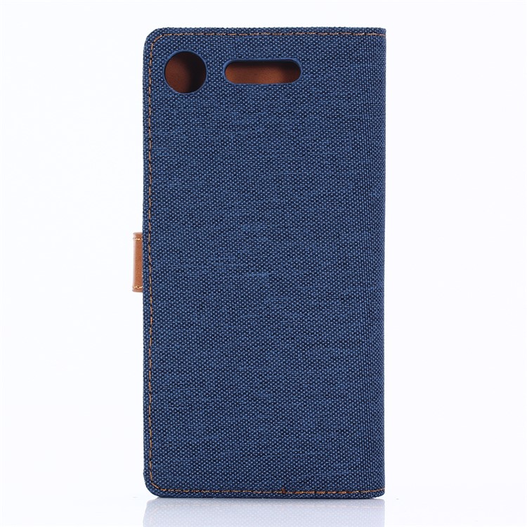 Casta de Couro Oxford Slots de Telefone Com Stand Para a Sony Xperia Xz1 - Azul Escuro