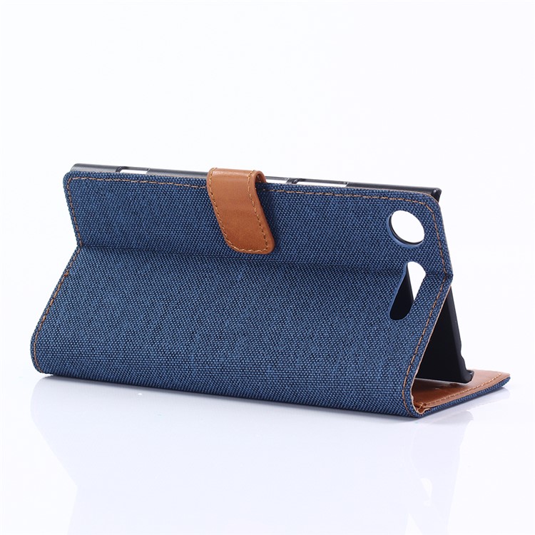 Coquille de Téléphone à Cartes en Cuir en Tissu Oxford Avec Stand Pour Sony Xperia XZ1 - Bleu Foncé