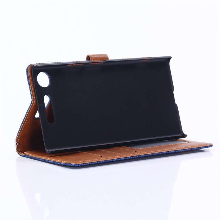 Oxford Cloth Leather Card Slots Phone Shell with Stand for Sony Xperia XZ1 - Dark Blue-6