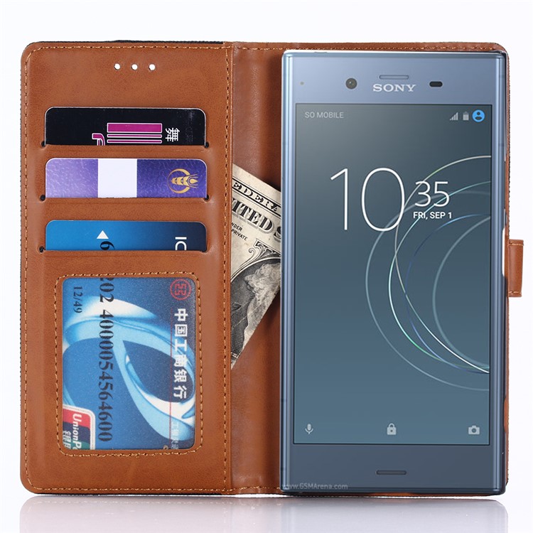 Oxford Cloth Leather Card Slots Phone Shell with Stand for Sony Xperia XZ1 - Dark Blue-8