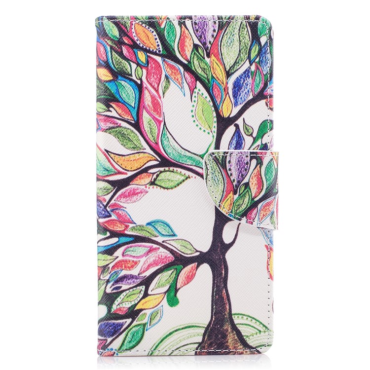 Patterned PU Leather Wallet Protective Phone Case with Stand for Sony Xperia XZ1 - Tree with Colorful Leaves-2
