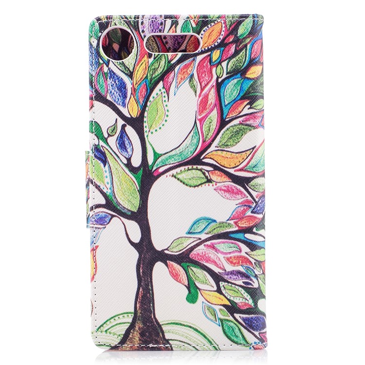 Patterned PU Leather Wallet Protective Phone Case with Stand for Sony Xperia XZ1 - Tree with Colorful Leaves-3
