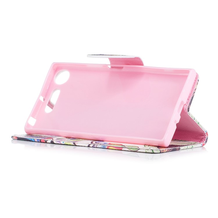 Patterned PU Leather Wallet Protective Phone Case with Stand for Sony Xperia XZ1 - Tree with Colorful Leaves-5