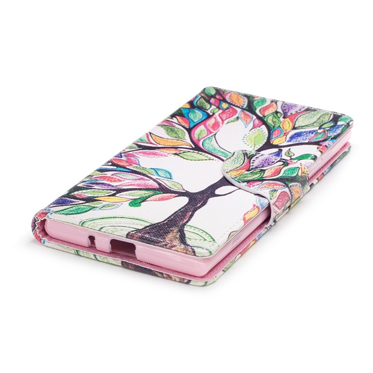 Patterned PU Leather Wallet Protective Phone Case with Stand for Sony Xperia XZ1 - Tree with Colorful Leaves-6