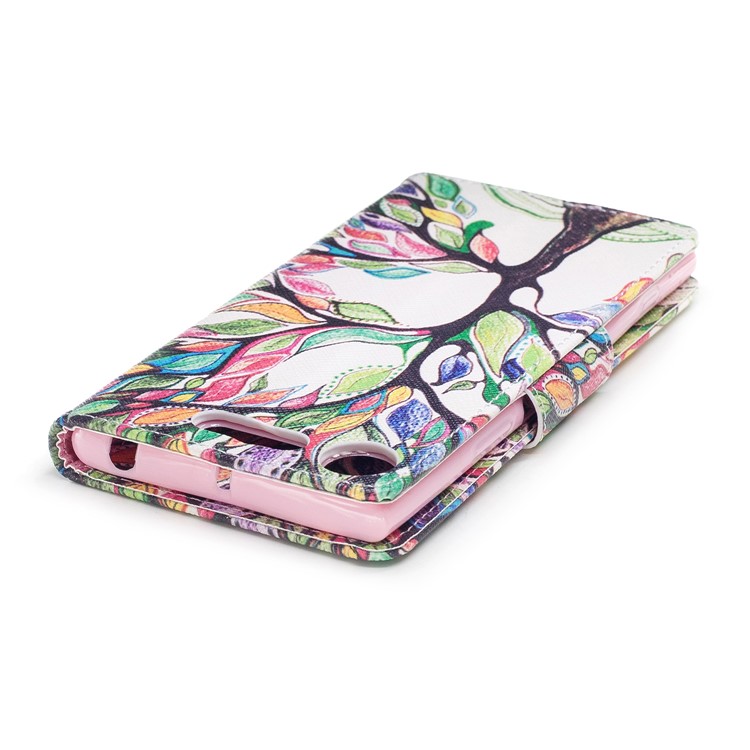 Patterned PU Leather Wallet Protective Phone Case with Stand for Sony Xperia XZ1 - Tree with Colorful Leaves-7