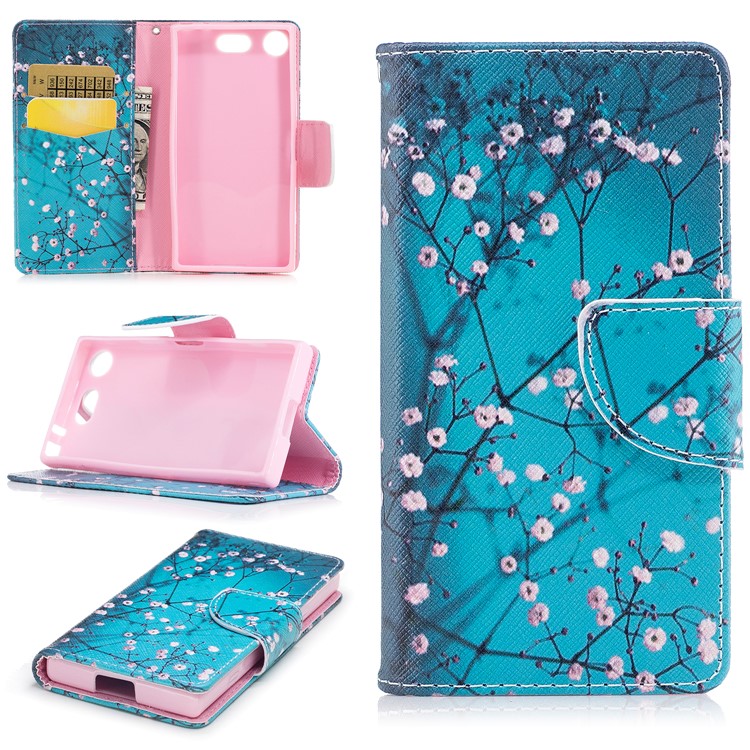 Patterned PU Leather Wallet Stand Protective Phone Shell for Sony Xperia XZ1 Compact - Wintersweet-1