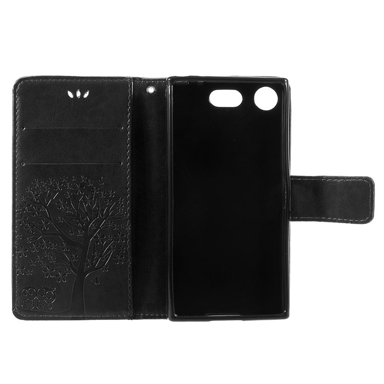 Imprint Tree Búho Cartera de cuero para Sony Xperia XZ1 Compact - Negro-6