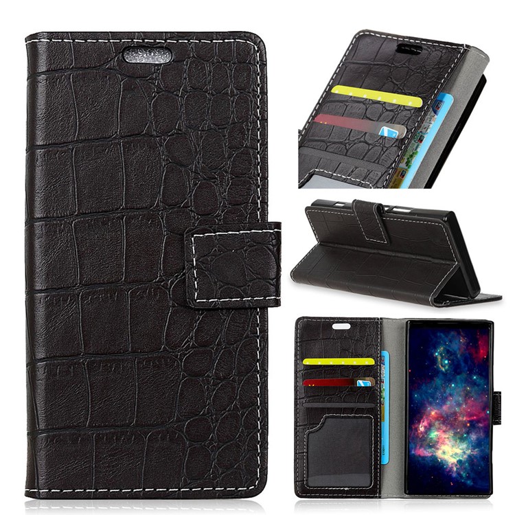 Crocodile Texture PU Leather Wallet Stand Phone Case for Sony Xperia XZ1 - Black-1