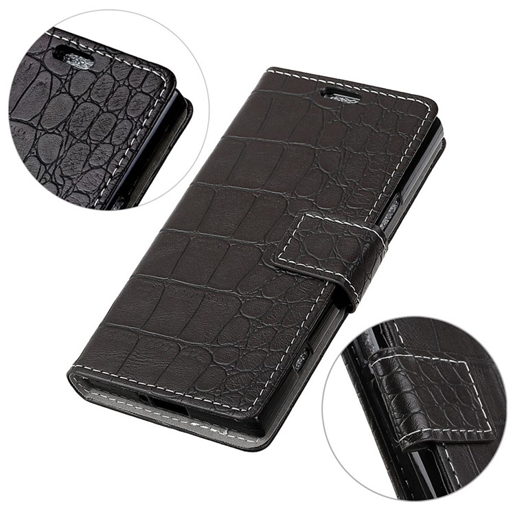 Crocodile Texture PU Leather Wallet Stand Phone Case for Sony Xperia XZ1 - Black-3