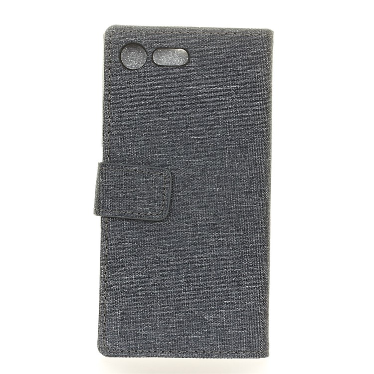 Linen Texture Wallet Leather Stand Cover for Sony Xperia XZ1 Compact - Black-2