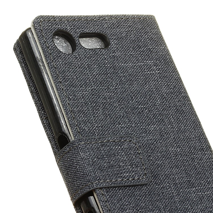 Linen Texture Wallet Leather Stand Cover for Sony Xperia XZ1 Compact - Black-3