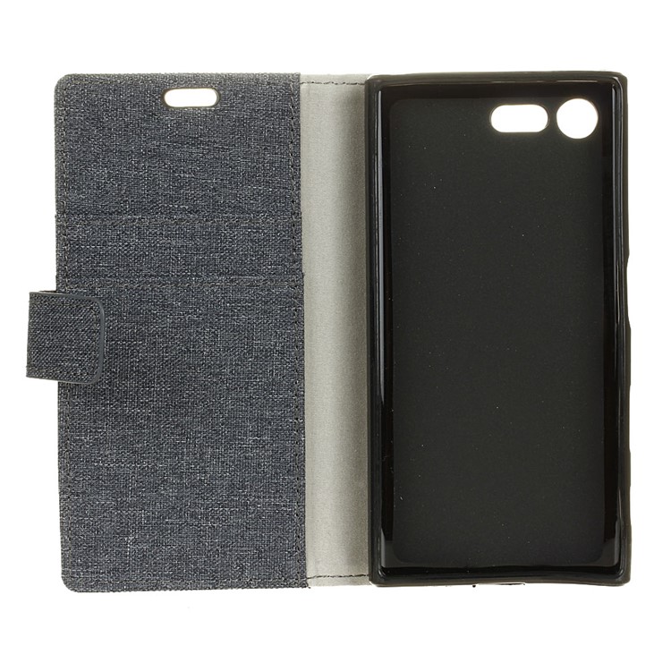 Linen Texture Wallet Leather Stand Cover for Sony Xperia XZ1 Compact - Black-4