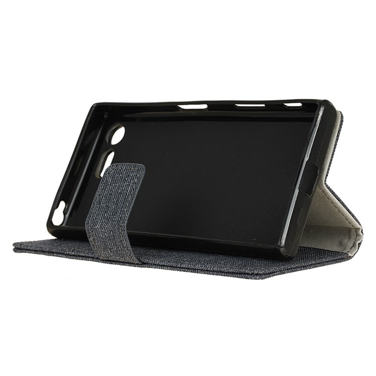 Linen Texture Wallet Leather Stand Cover for Sony Xperia XZ1 Compact - Black-5