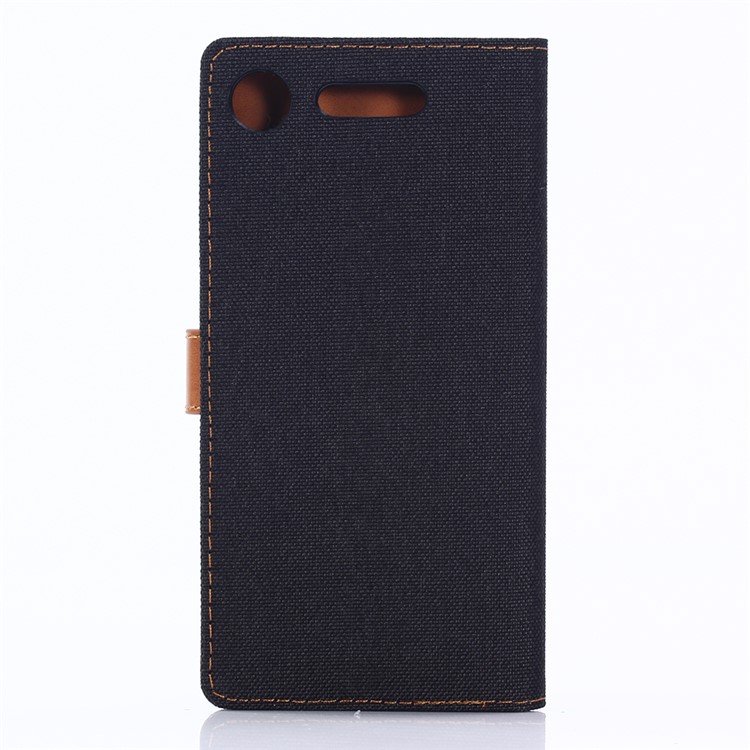 Jeans Cloth Wallet Leather Stand Case for Sony Xperia XZ1 - Black-2