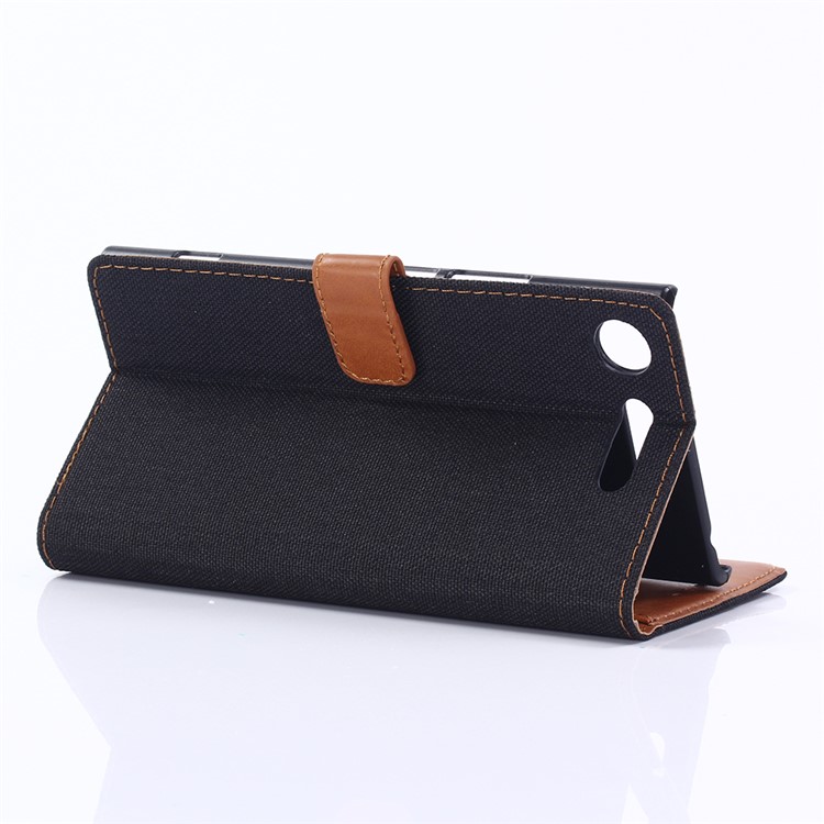 Jeans Cloth Wallet Leather Stand Case for Sony Xperia XZ1 - Black-4