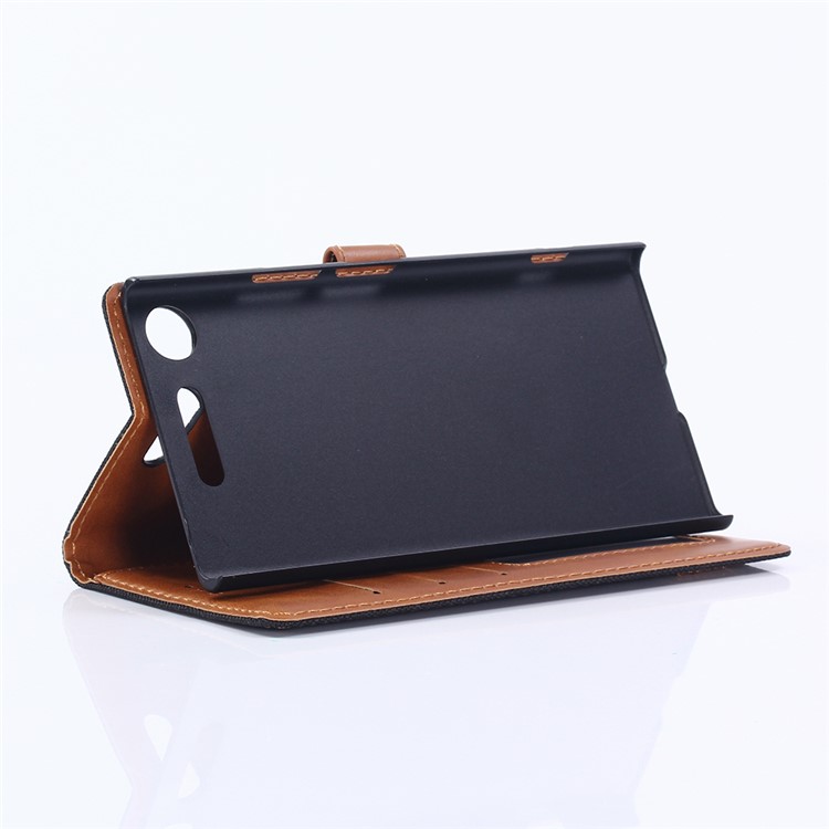 Jeans Cloth Wallet Leather Stand Case for Sony Xperia XZ1 - Black-5
