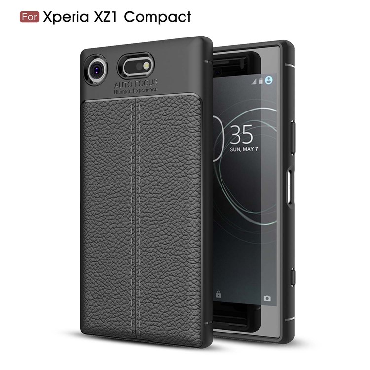 Litchi Skin PU Leather Coated TPU Phone Shell for Sony Xperia XZ1 Compact - Black-1