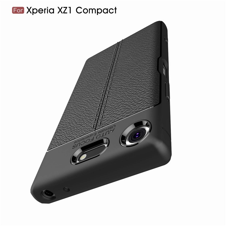 Litchi Skin PU Leather Coated TPU Phone Shell for Sony Xperia XZ1 Compact - Black-10