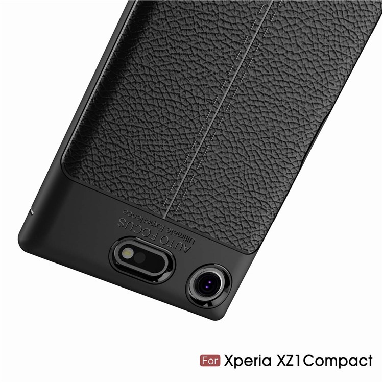 Litchi Skin PU Leather Coated TPU Phone Shell for Sony Xperia XZ1 Compact - Black-11
