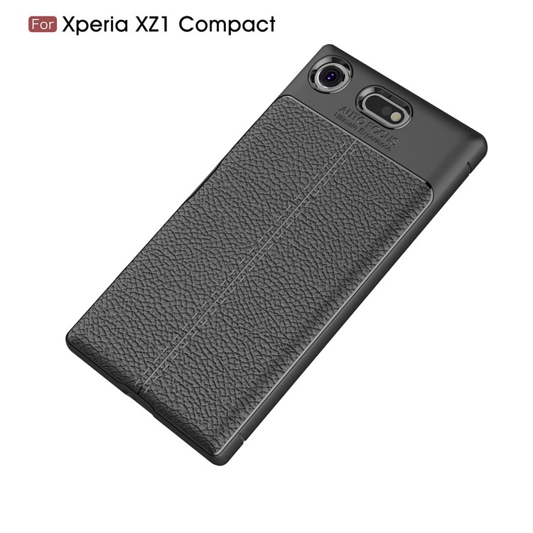 Litchi Skin PU Leather Coated TPU Phone Shell for Sony Xperia XZ1 Compact - Black-12