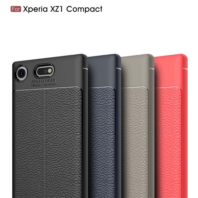 Litchi Skin PU Leather Coated TPU Phone Shell for Sony Xperia XZ1 Compact - Black-13