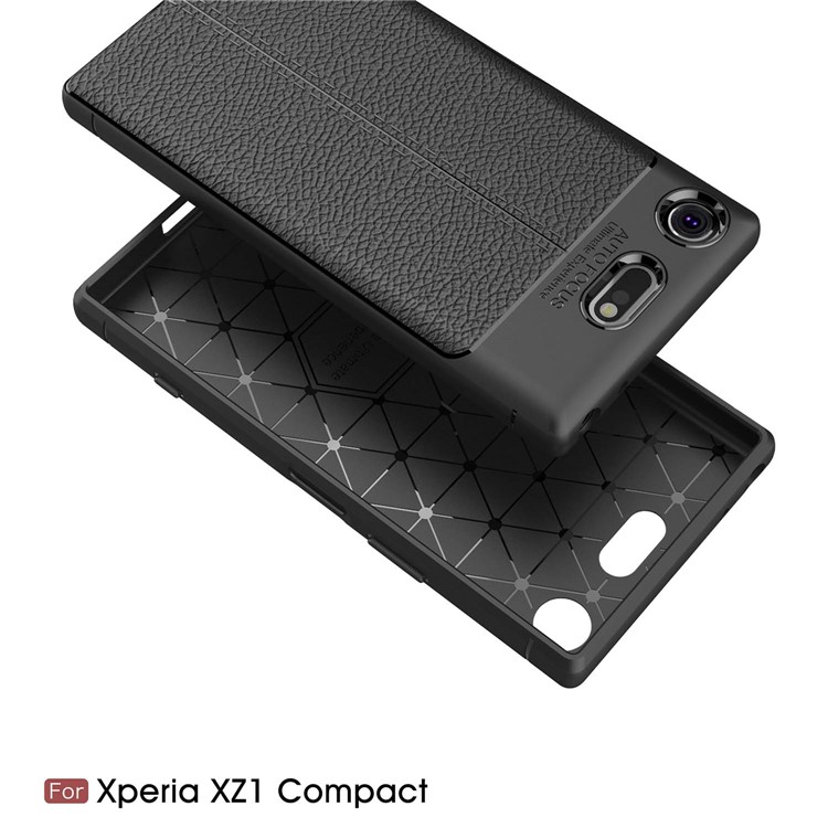 Litchi Skin PU Leather Coated TPU Phone Shell for Sony Xperia XZ1 Compact - Black-2