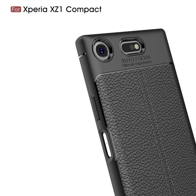 Litchi Skin PU Leather Coated TPU Phone Shell for Sony Xperia XZ1 Compact - Black-3