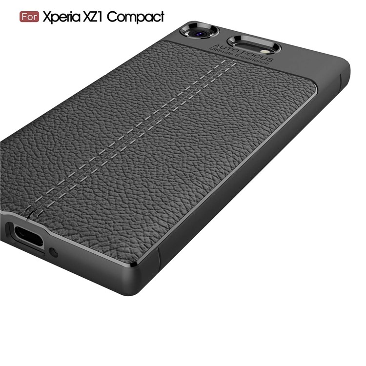 Litchi Skin PU Leather Coated TPU Phone Shell for Sony Xperia XZ1 Compact - Black-4