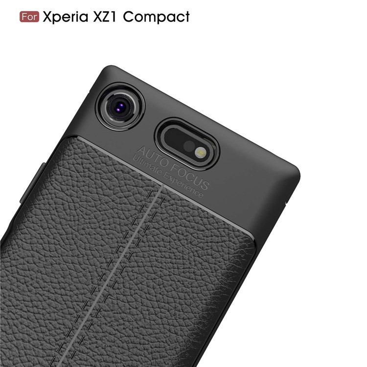 Litchi Skin PU Leather Coated TPU Phone Shell for Sony Xperia XZ1 Compact - Black-5