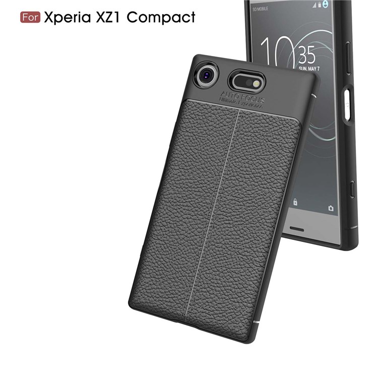 Litchi Skin PU Leather Coated TPU Phone Shell for Sony Xperia XZ1 Compact - Black-6