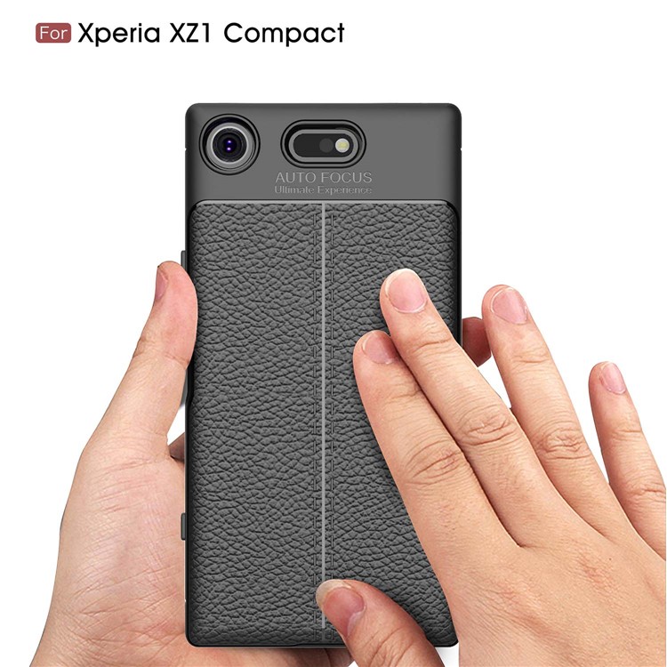 Litchi Skin PU Leather Coated TPU Phone Shell for Sony Xperia XZ1 Compact - Black-7