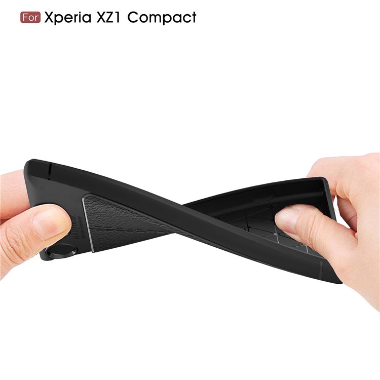 Litchi Skin PU Leather Coated TPU Phone Shell for Sony Xperia XZ1 Compact - Black-8