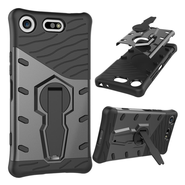 Carcasa Desmontable Combinada Suave Del Plástico TPU + Del Plástico Con El Kickstand Rotatorio De 360 ??grados Para El Compacto De Sony Xperia XZ1 - Gris-1