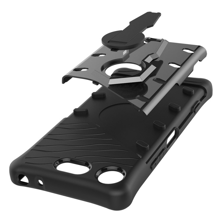 Carcasa Desmontable Combinada Suave Del Plástico TPU + Del Plástico Con El Kickstand Rotatorio De 360 ??grados Para El Compacto De Sony Xperia XZ1 - Gris-10