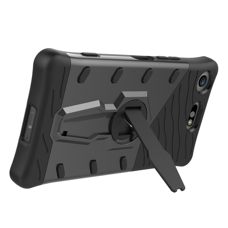 Carcasa Desmontable Combinada Suave Del Plástico TPU + Del Plástico Con El Kickstand Rotatorio De 360 ??grados Para El Compacto De Sony Xperia XZ1 - Gris-13