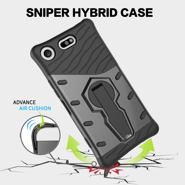 Carcasa Desmontable Combinada Suave Del Plástico TPU + Del Plástico Con El Kickstand Rotatorio De 360 ??grados Para El Compacto De Sony Xperia XZ1 - Gris-14
