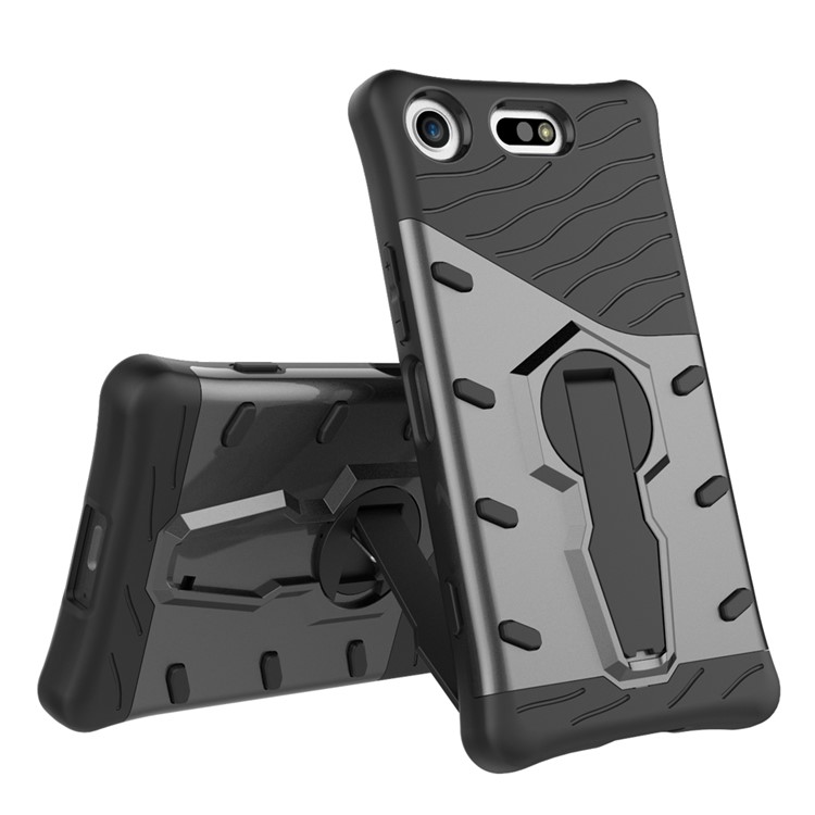 Carcasa Desmontable Combinada Suave Del Plástico TPU + Del Plástico Con El Kickstand Rotatorio De 360 ??grados Para El Compacto De Sony Xperia XZ1 - Gris-2