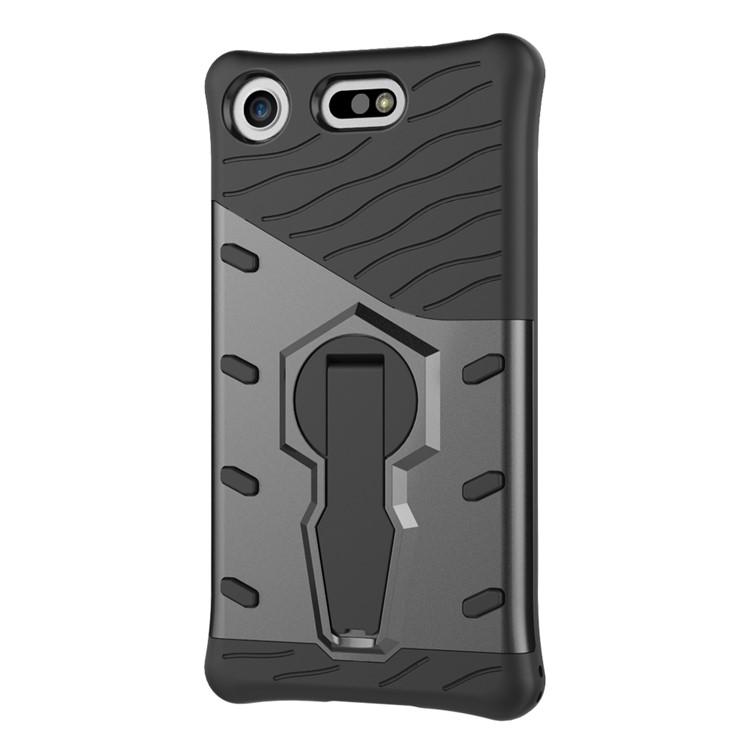 Carcasa Desmontable Combinada Suave Del Plástico TPU + Del Plástico Con El Kickstand Rotatorio De 360 ??grados Para El Compacto De Sony Xperia XZ1 - Gris-4
