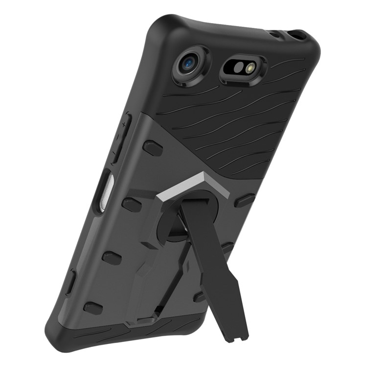 Carcasa Desmontable Combinada Suave Del Plástico TPU + Del Plástico Con El Kickstand Rotatorio De 360 ??grados Para El Compacto De Sony Xperia XZ1 - Gris-7
