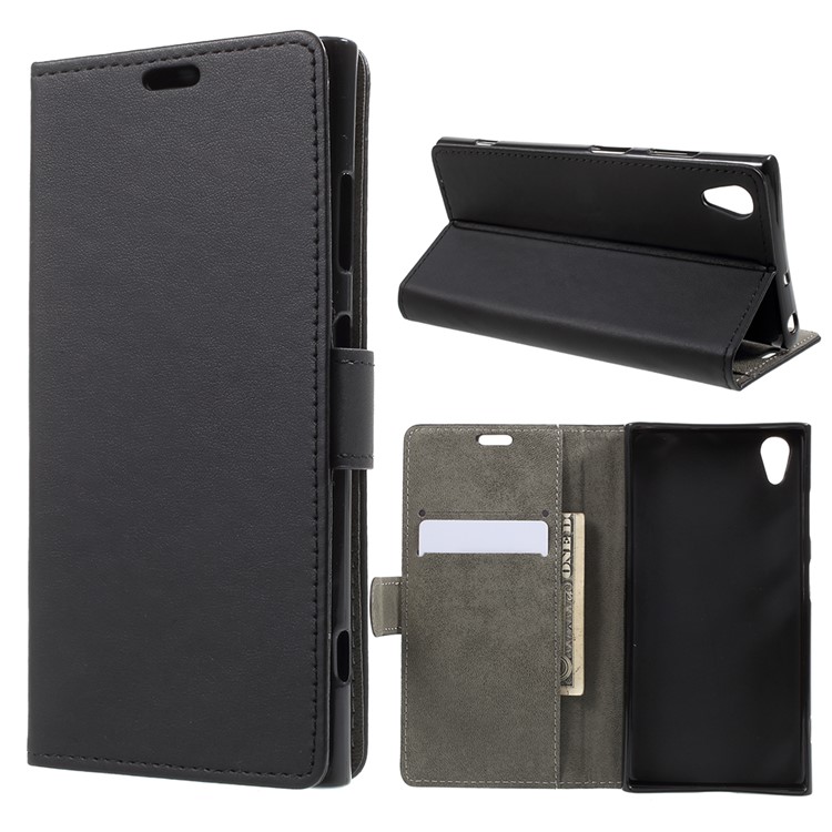 Flip PU Leather Wallet Stand Case for Sony Xperia XA1 Plus - Black-1