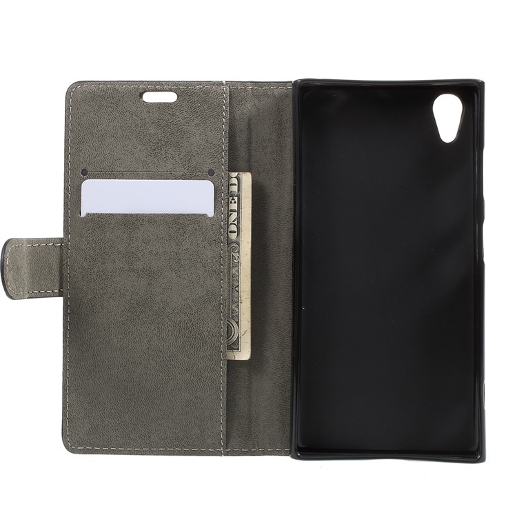 Flip PU Leather Wallet Stand Case for Sony Xperia XA1 Plus - Black-5