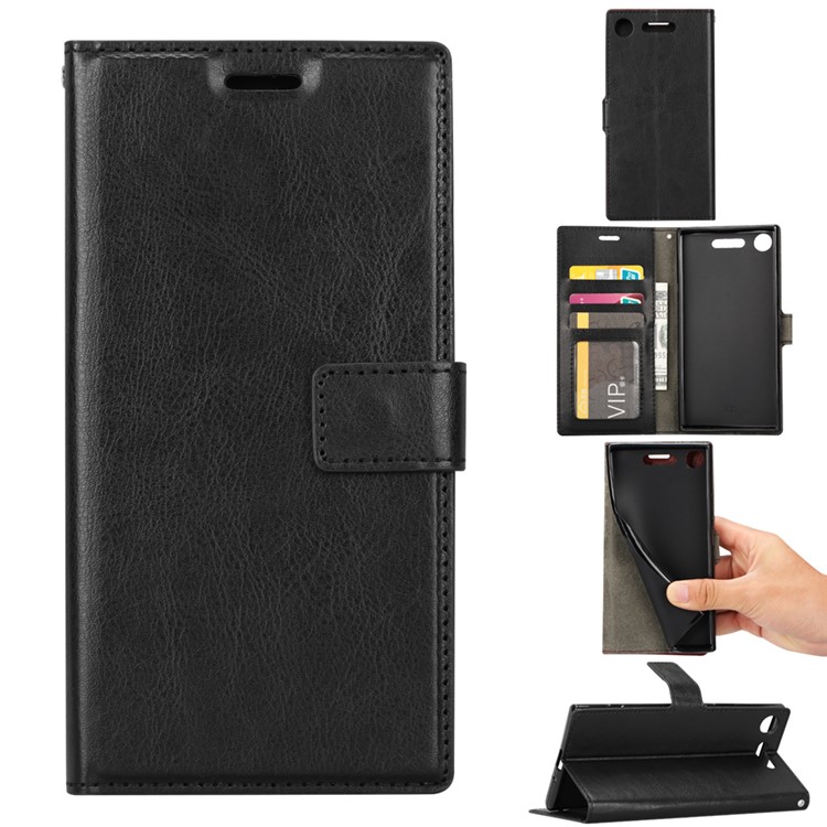 Crazy Horse Wallet Stand Leather Case for Sony Xperia XZ1 - Black-1