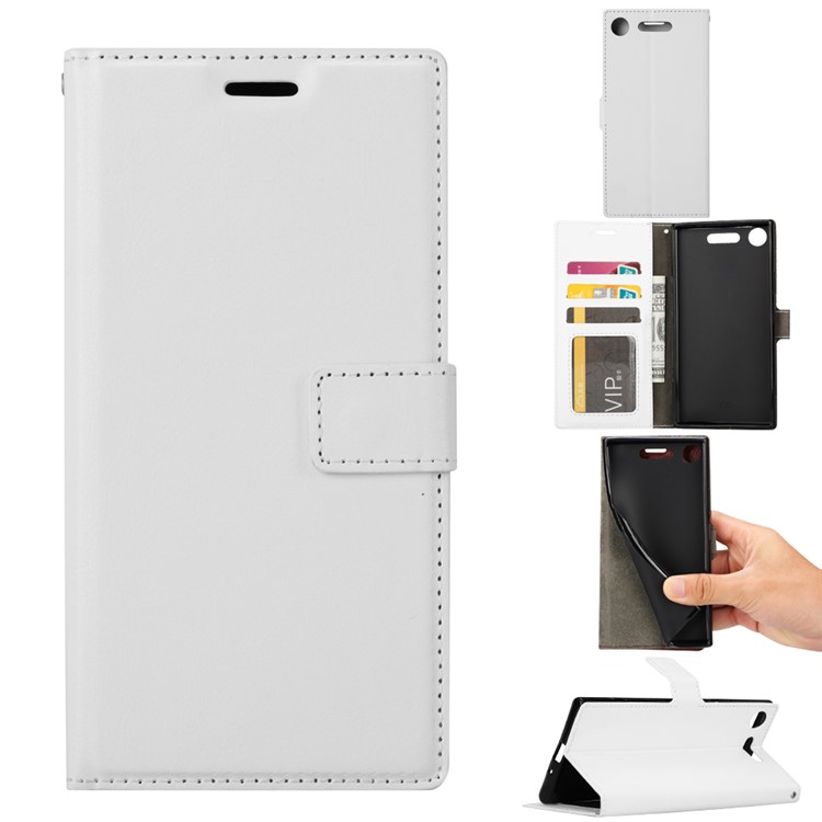 Crazy Horse Wallet Stand Leather Cover for Sony Xperia XZ1 - White-1