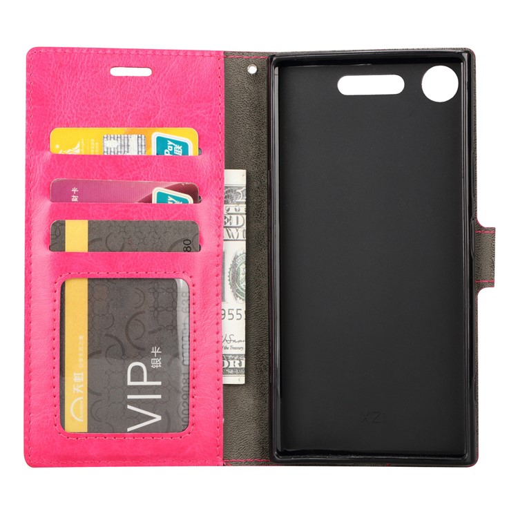 Crazy Horse Wallet Stand Leather Phone Case for Sony Xperia XZ1 - Rose-4