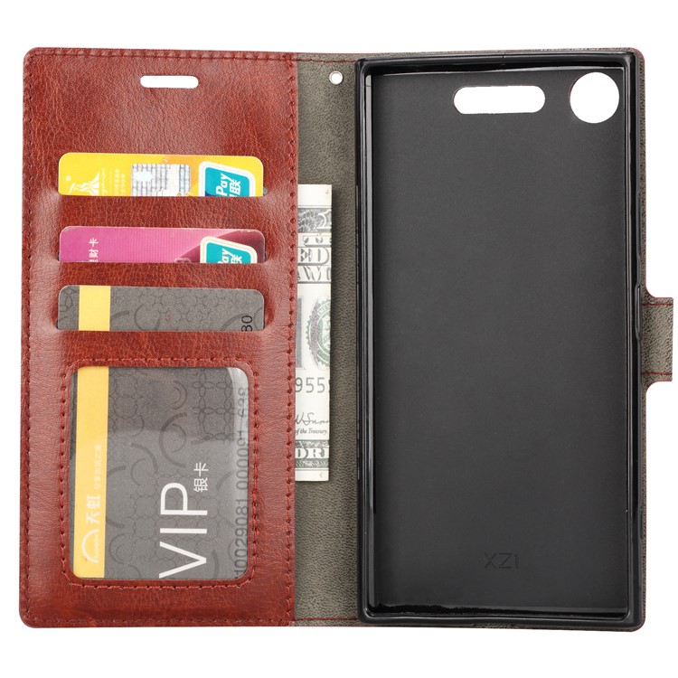 Crazy Horse Wallet Stand PU Leather Mobile Case for Sony Xperia XZ1 - Brown-4