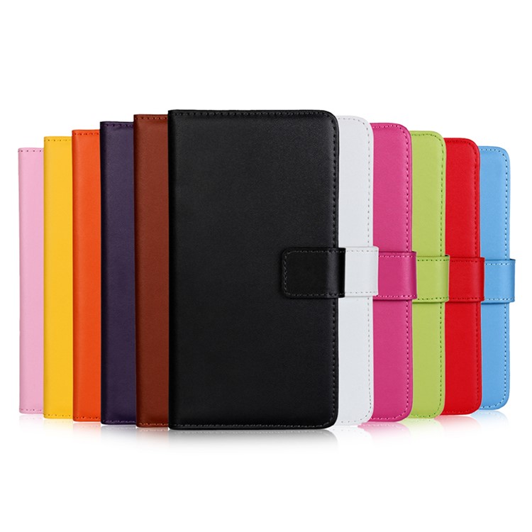 Genuine Split Leather Wallet Case for Sony Xperia Z5 Compact - White-4