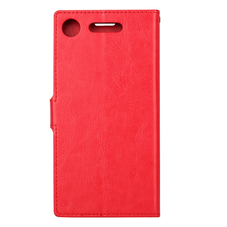 For Sony Xperia XZ1 Compact Crazy Horse Card Holder PU Leather Phone Cover - Red-3